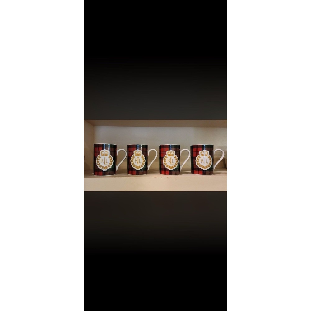 Lauren Ralph Lauren Knockhill Tartan Green Red Plaid Gold Crest Mug